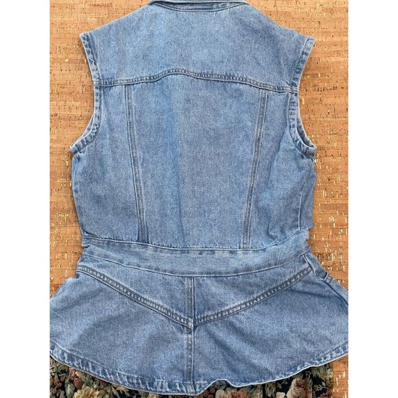 Vintage 90s Denim Floral Print Maxi Dress Boho Cottage Grunge Light Wash Size S - Picture 13 of 16